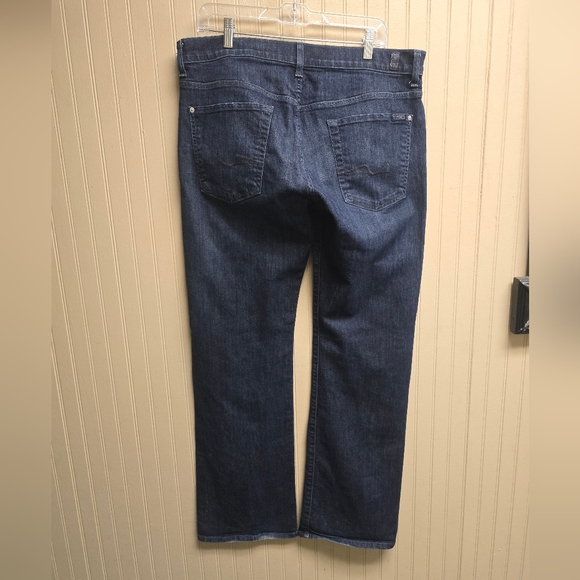 7 For All Mankind Mens Bootcut Jeans 36x32 Stretch Denim Whiskered Dark Blue - Picture 3 of 16
